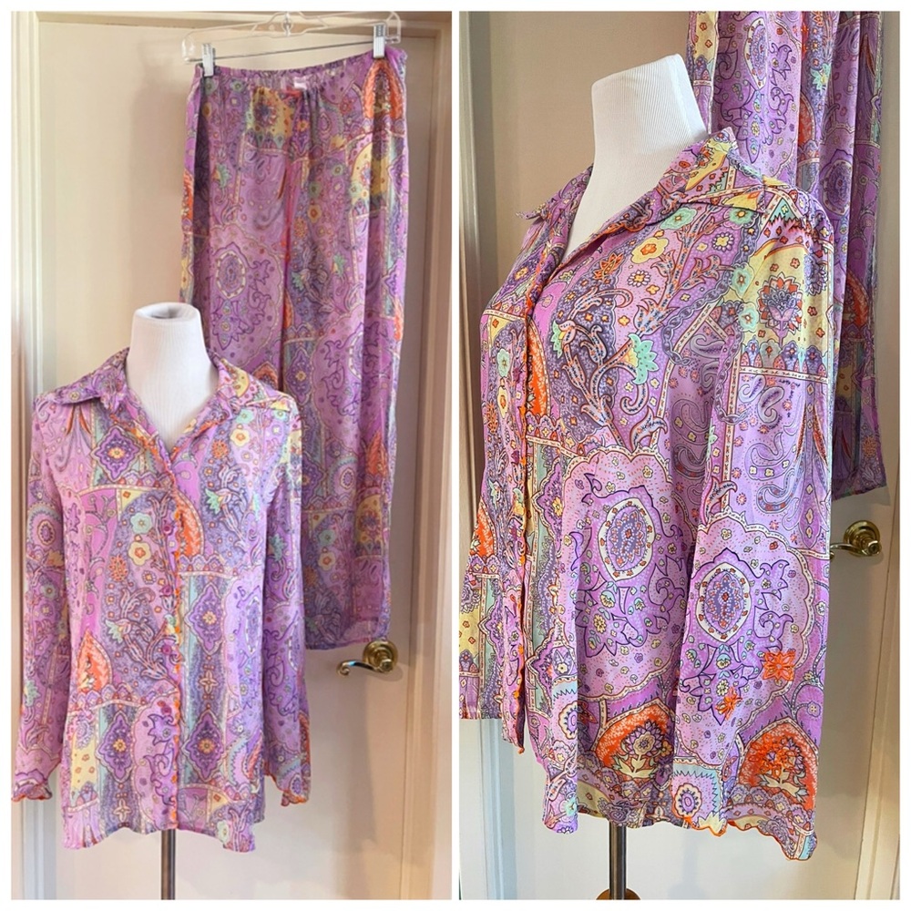 Victoria’s Secret Luxe Embroidered Pajama Set EUC Flutter & Bead detail SZ M
